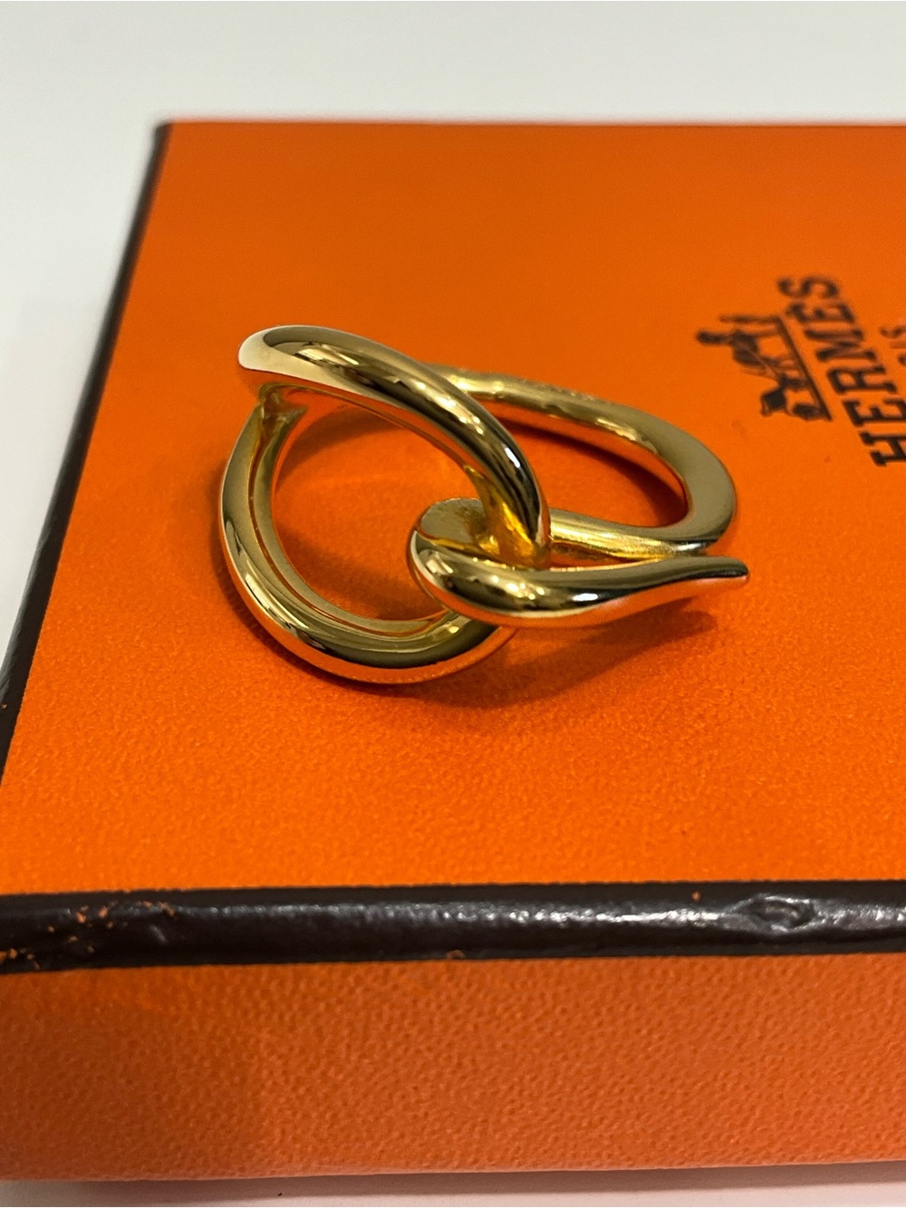 HERMÈS Jumbo Knot Scarf Ring Gold Plated Scarf Slide Holder w/ Box France